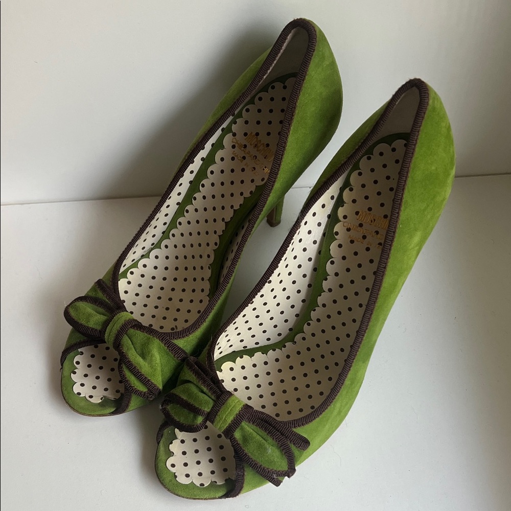 Moschino Green Bow Peep-Toe Heels - Picture 3 of 6